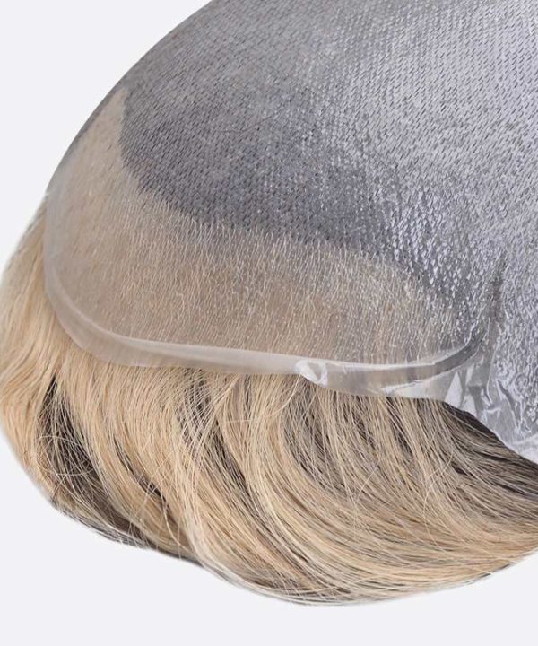 Blonde Streak In Front of Hair Wig For Men Is Custom Hair Replacement Toupee From Bono Hair