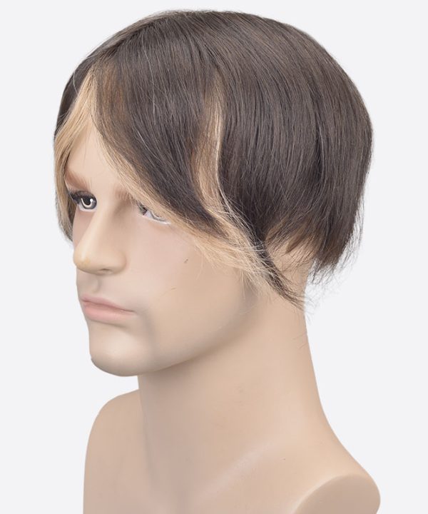 Blonde Streak In Front of Hair Wig For Men Is Custom Hair Replacement Toupee From Bono Hair