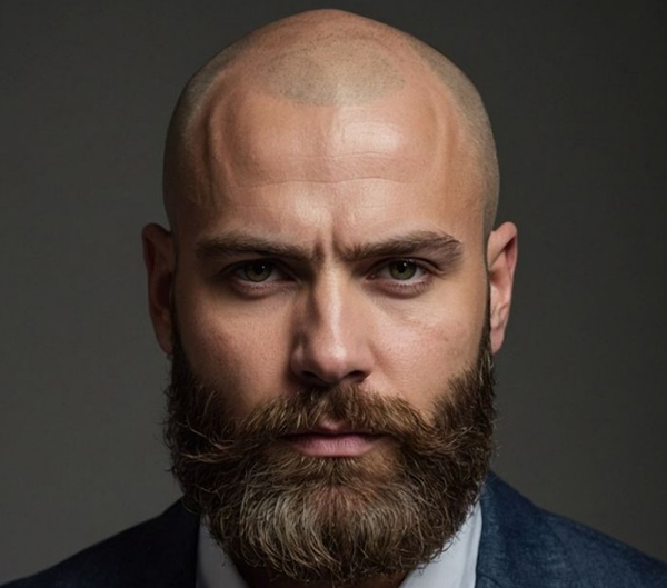 1.Skin cut with a full beard for balding men on top