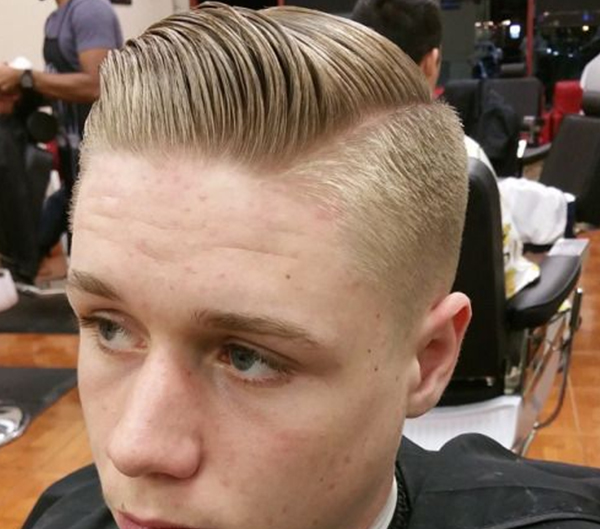 13.Side part combover with razor shave for men with balding crowns