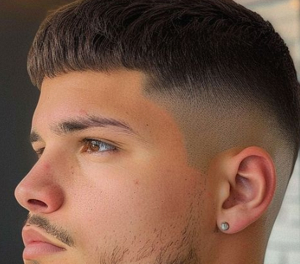 2.Short fringe with faded ends for bald-top men